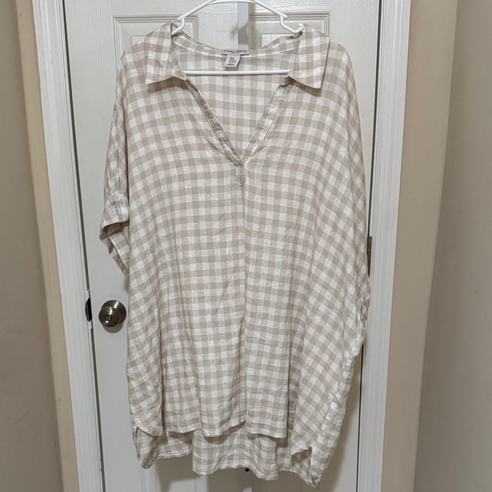Laura Ashley Cream Plaid Blouse